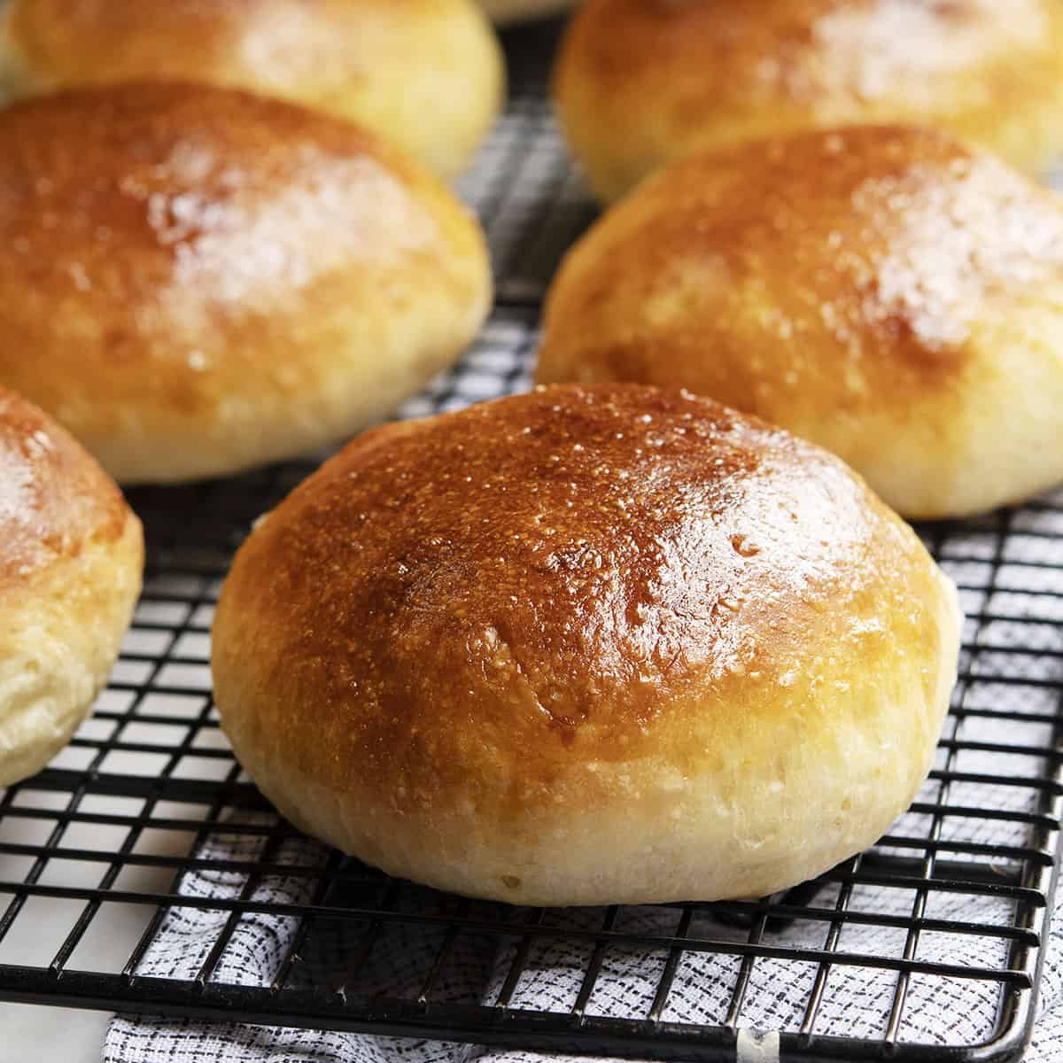 Buttered brioche buns.